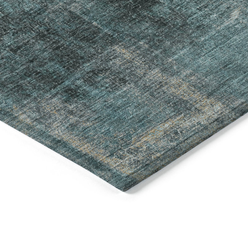 Tapis bleu sarcelle lavable à la machine intérieur / extérieur Xhevrie, Rectangulaire 3 pi x 5 pi