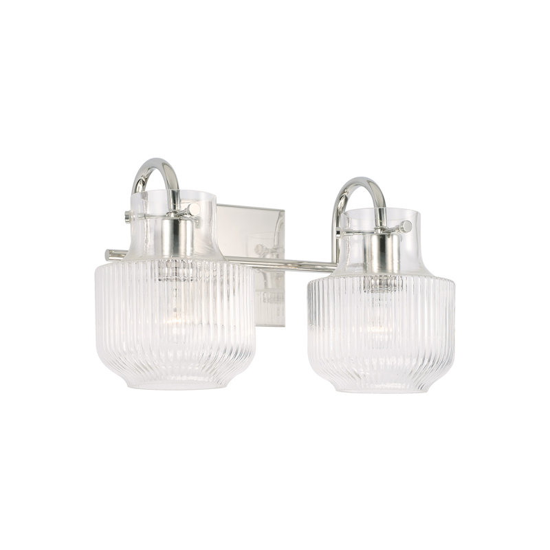Meuble-lavabo 2 lumières l 15 po x H 9 po en nickel poli avec verre cannelé transparent, Nickel poli
