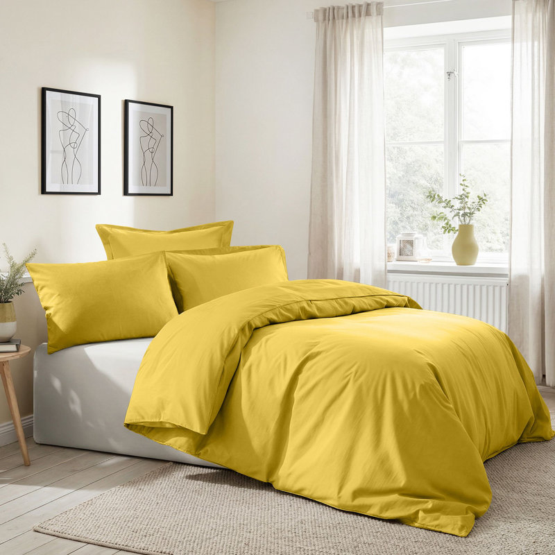 Luxury Quilt Cover Set, 100% Cotton Ranforce, Dark Yellow | Duvet Cover 94.5 x 86.6 inches & 2 Pillowcases 23.6 x 23.6 inches | Button Closure & Envelope Type, Machine Washable, Soft & Durable Fabric