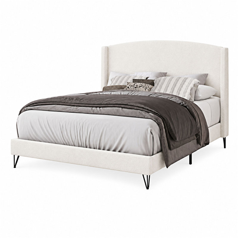 Structure de lit plateforme tapissier, Double, Beige