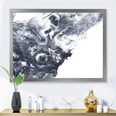 Noir et blanc, argent liquide abstrait I - peinture sur toile