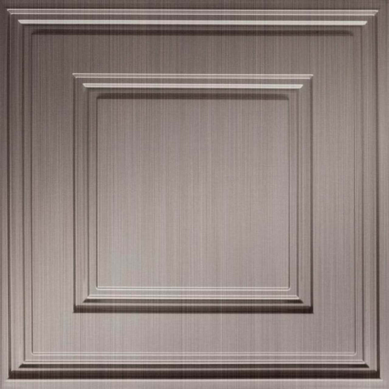 Raised Panel Coffer 2ft. x 2ft. Drop-In PVC Lite Ceiling Tile, Brushed Nickel