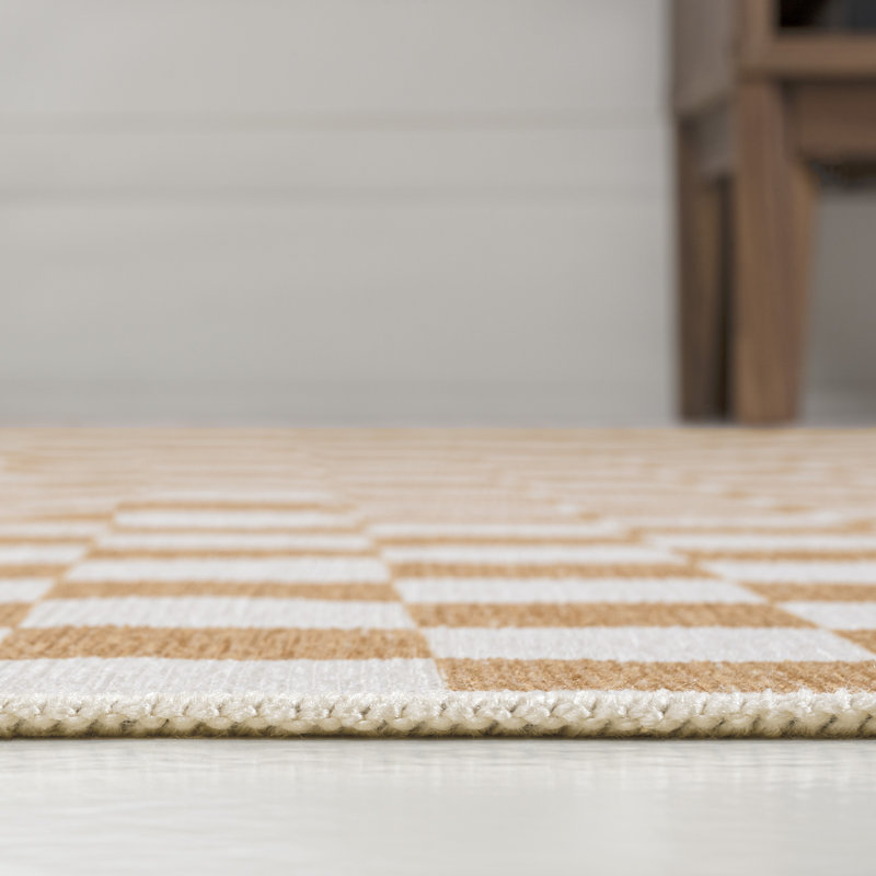 Tapis lavable doré / crème Aparicio, Rectangle 2 pi 11 po x 5 pi