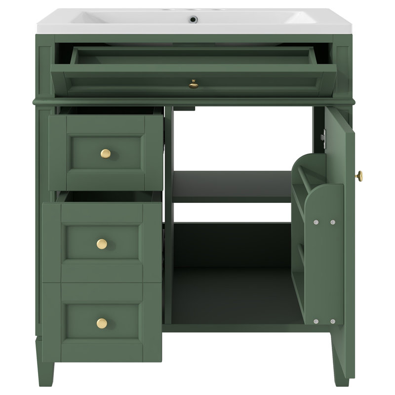 Ensemble de meuble-lavabo moderne 30 "avec lavabo et armoire à miroir, Vert, Doré