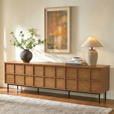86.61" Modern Tv Stand With Multi Drawers & Ventilation Holes, Metal Legs