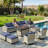 12-Piece Outdoor Modular Sectional Patio Conversation Set With Fire Pit Table, Swivel Rocker Chairs & Ottomans-1289850935