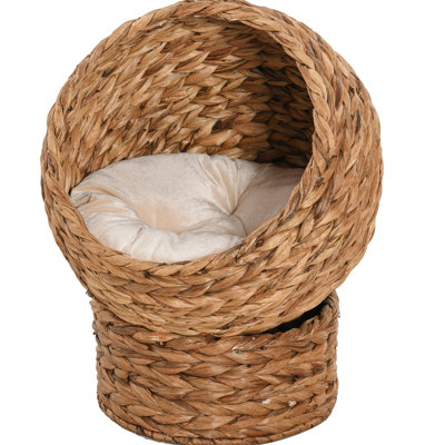 Lit surélevé pour chat avec coussin de coussin confortable, panier rotatif, endroit enchanteur pour animal de compagnie intérieur, H 23,5 po, coussin doux brun, pour chatons,