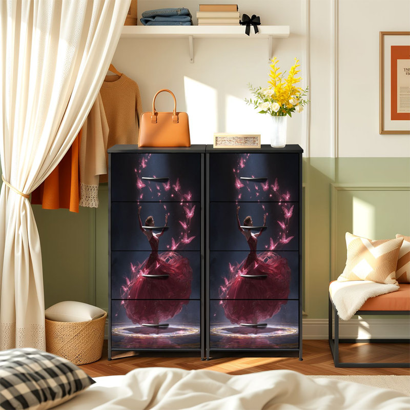 Commode pour chambre à coucher avec 4 tiroirs de rangement Enchanting Dance Lady Red