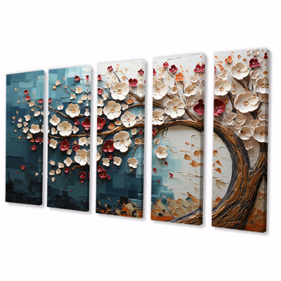 Red And Gold Flower Tree Moonlight Beauty VI - Tree 5 Piece Wall Art Canvas