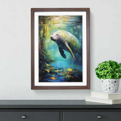 Manatee Expressionism - Single Picture Frame Print on Wood
