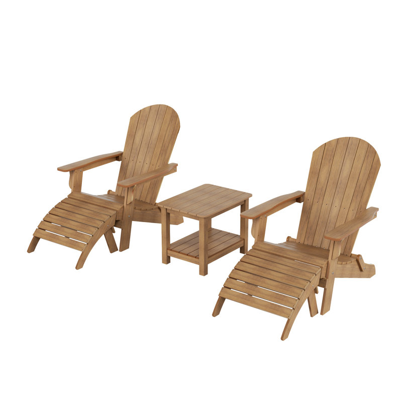 Chaise Adirondack pliante en plastique avec repose-pieds et table Arrlo, Teck