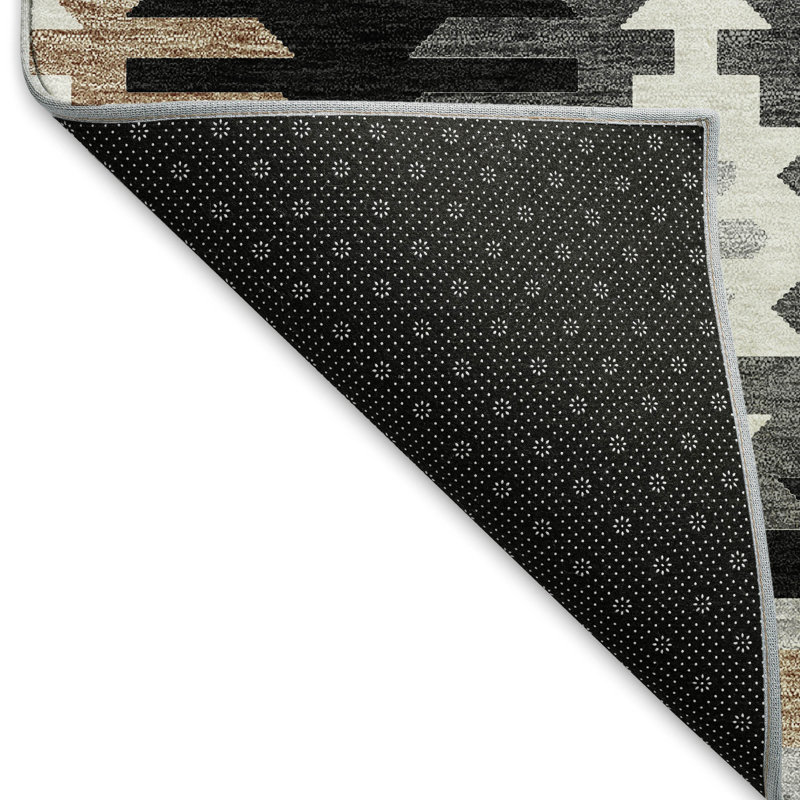 Premium Machine Washable Prisco Black Rug, Rectangle 1'8" x 2'6"