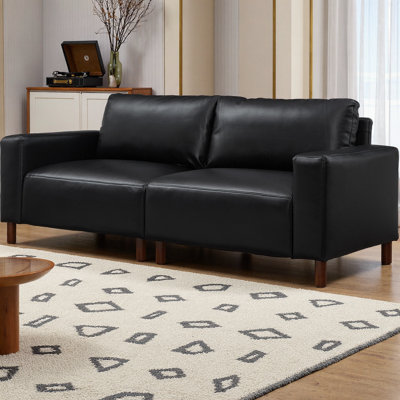 Causeuse de 78,5 po de style Mid-Century moderne, canapé rembourré en similicuir respirant avec structure en bois massif, canapé 2 places pour salon et appartement, assemblage facile