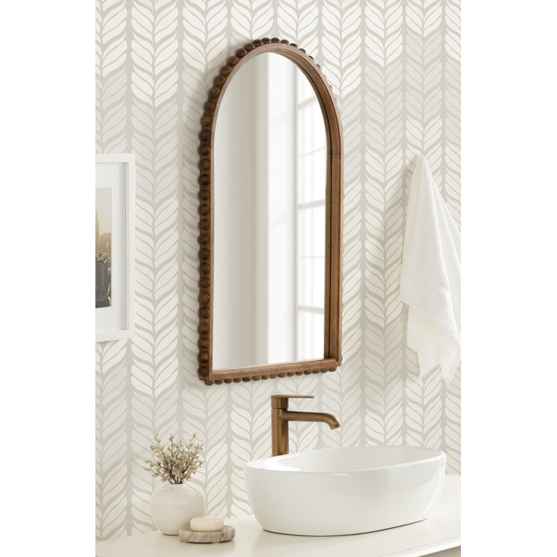 Beadbrook Wooden Beaded Arch Mirror, 30" x 20", Brown Wood