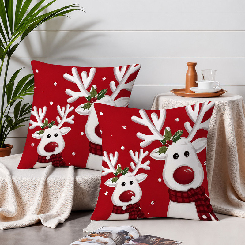 Housses de coussin décoratives en microfibre JYK Soft, Renne à carreaux rouge et blanc