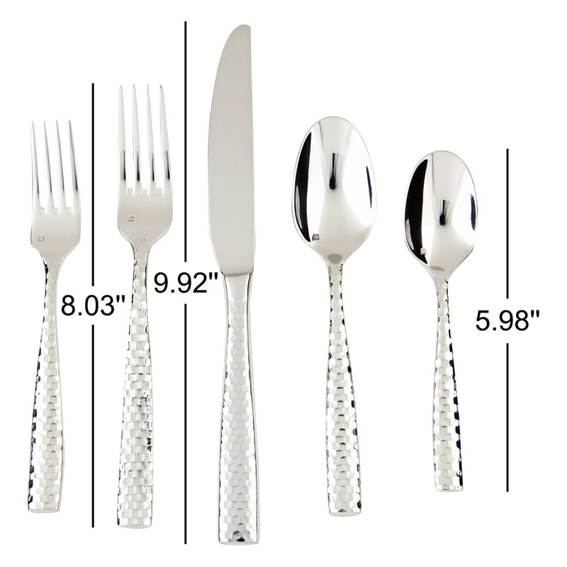 Lucca Faceted 5 Piece 18/10 Stainless Steel Flatware Set, Service for 1, Silver