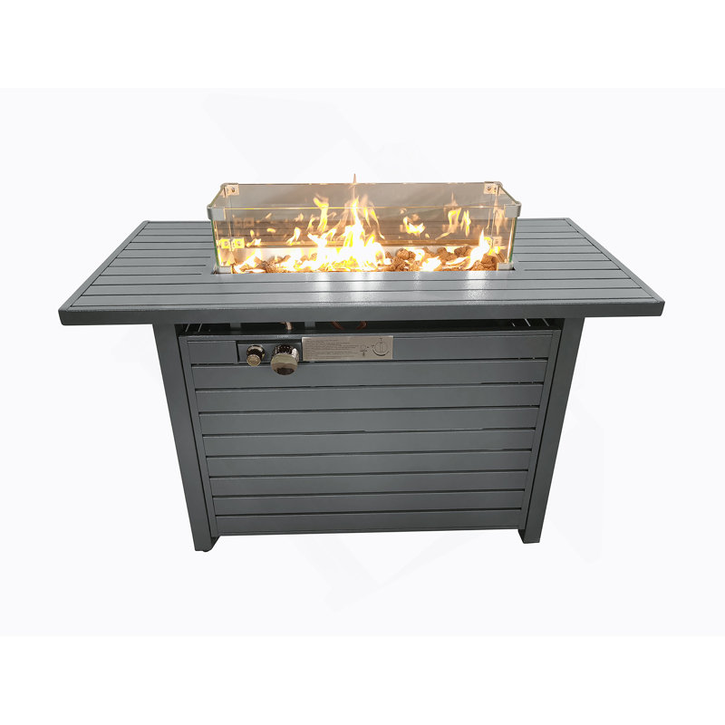 Table de foyer d'extérieur au propane en acier H 11 po x L 42 po avec couvercle, Gris