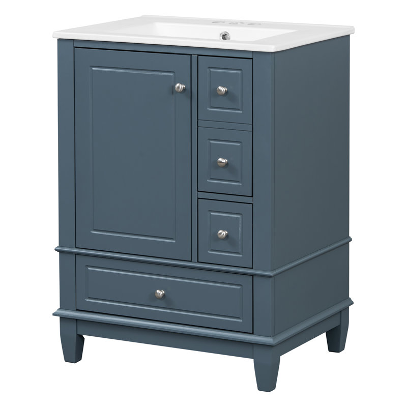 Meuble-lavabo 24 po avec comptoir en céramique, Bleu gris