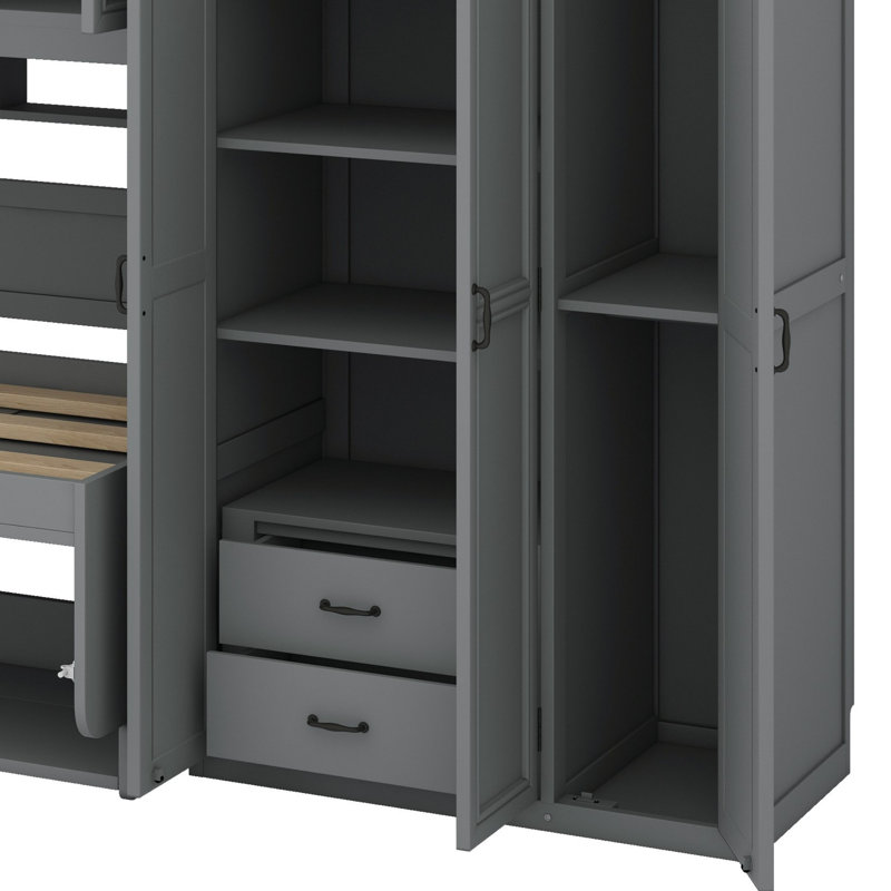 Lit escamotable mural avec garde-robe, armoire et bureau Murphy, Gris