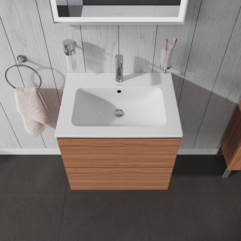 Base de salle de bain simple à fixation murale 24,38 po meuble-lavabo, Noyer naturel