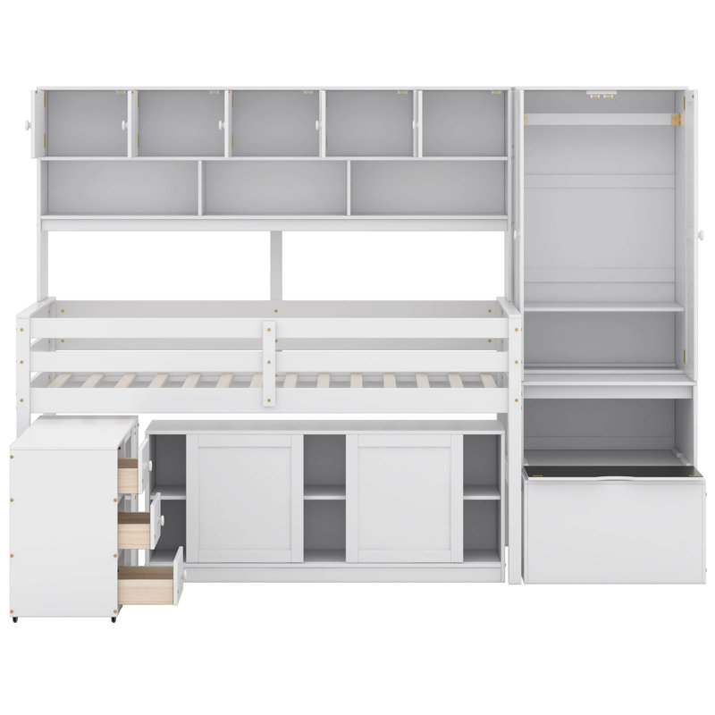 Lit mezzanine avec tiroirs Jeycob Kids, Simple, Blanc
