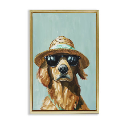 Beach Ready Dog Brown Framed Floater Canvas by Petals Prints Design