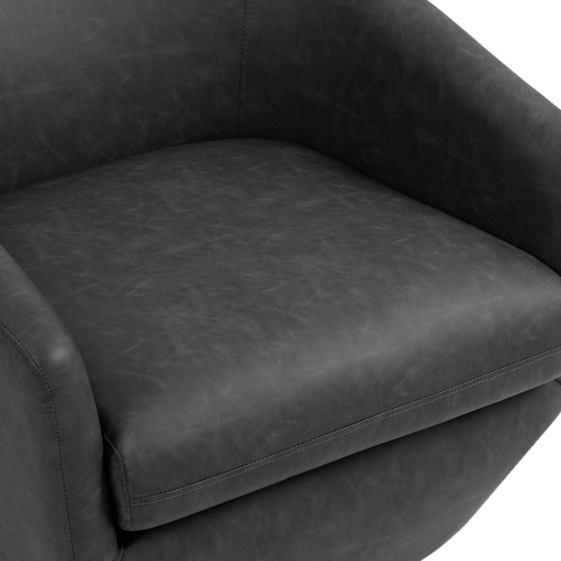 Aunna 76.2Cm Wide Swivel Barrel Chair, Black Faux Leather