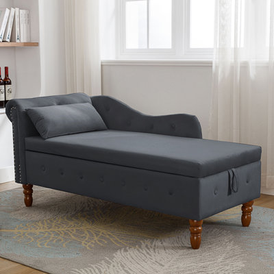 Chaise longue d'intérieur, chaise longue avec rangement et coussin, chaise longue moderne à accoudoirs roulés rembourrés