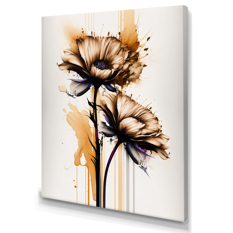 Gerbera orange sur fond abstrait I - Peinture sur toile, H 32 po x l 16 po x P 1 po, Toile tendue
