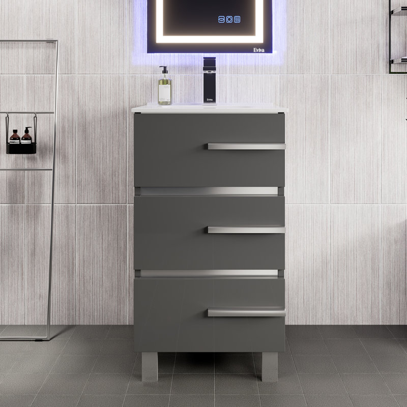Marlaya 20'' Single Bathroom Vanity with Porcelain Top, Gray