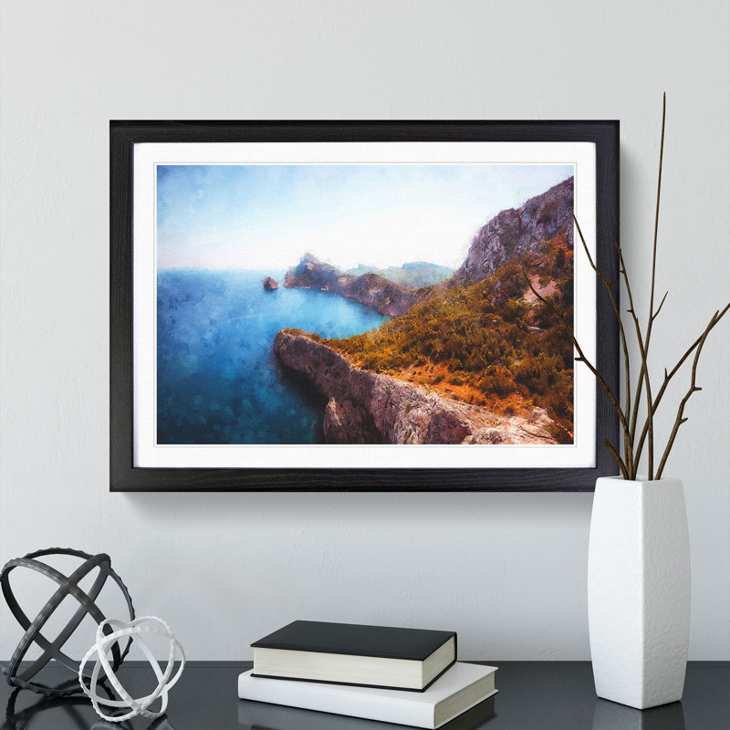 Coastline in Mallorca Spain 1 Piece Single Picture Frame Painting on MDF, 48cm H x 65cm W x 2cm D, Black Framed