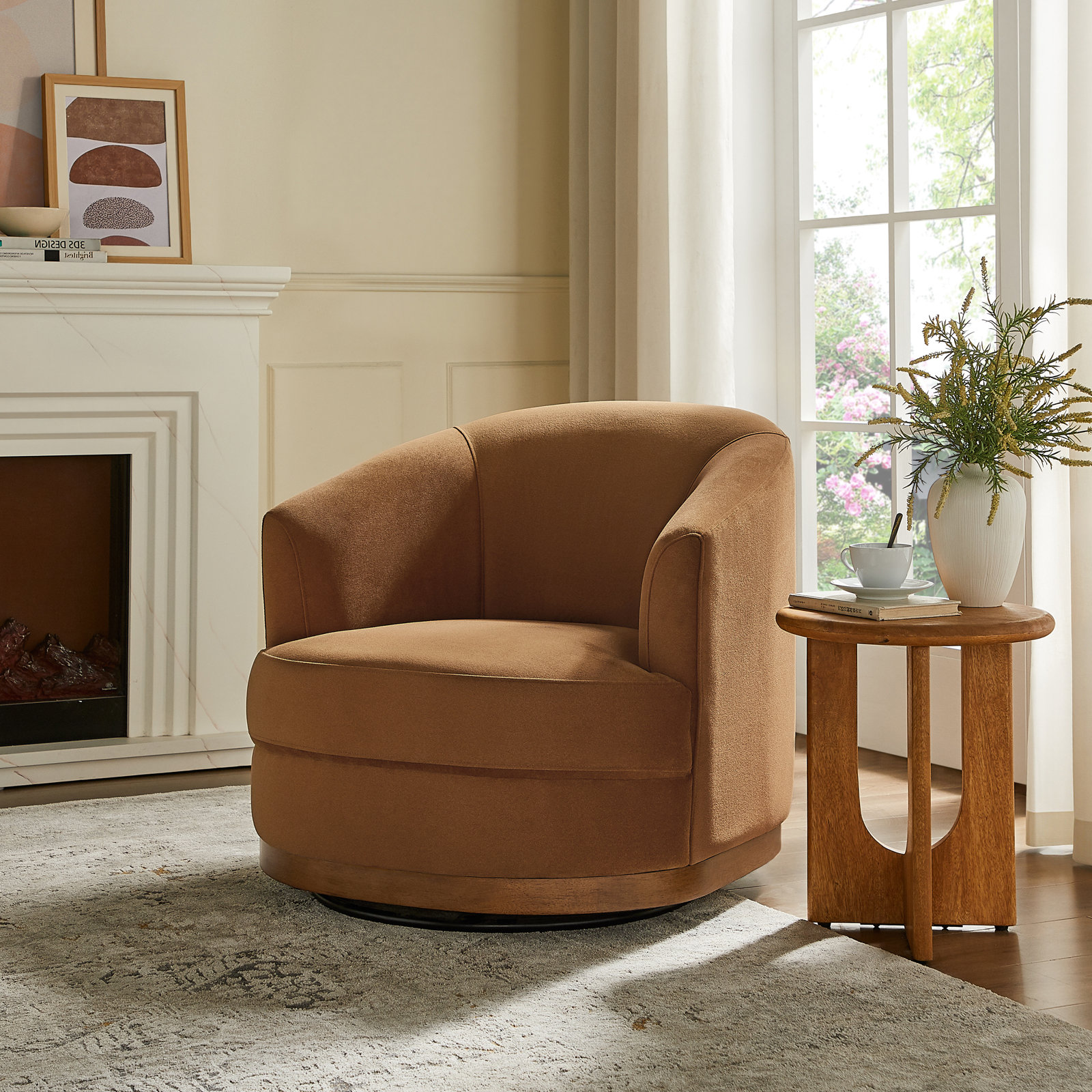 Solay Upholstered Swivel Accent Chair, Brown