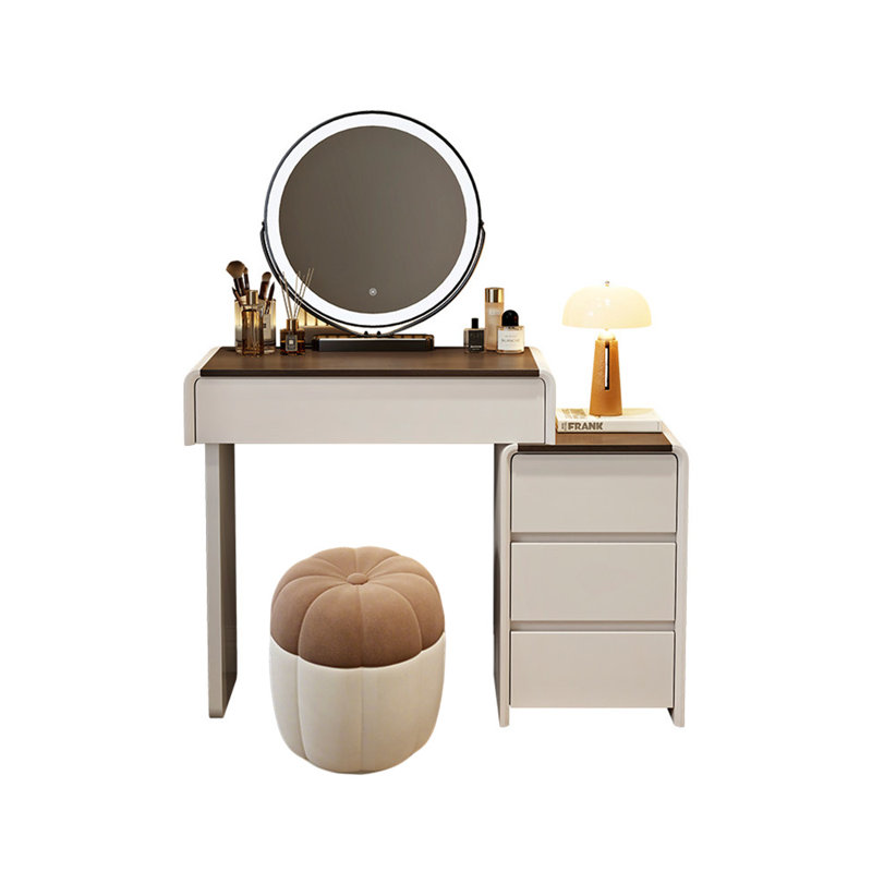 31.5"Cream-colored white sideboard-style dressing table with a mirror