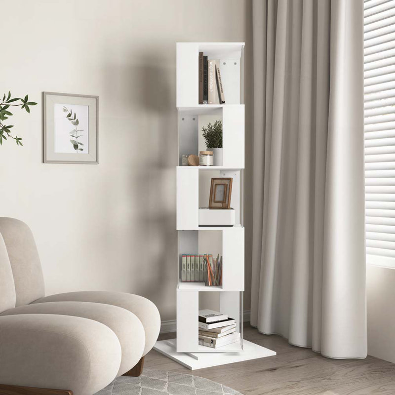 5 Tier Large Open Bookshelf, White