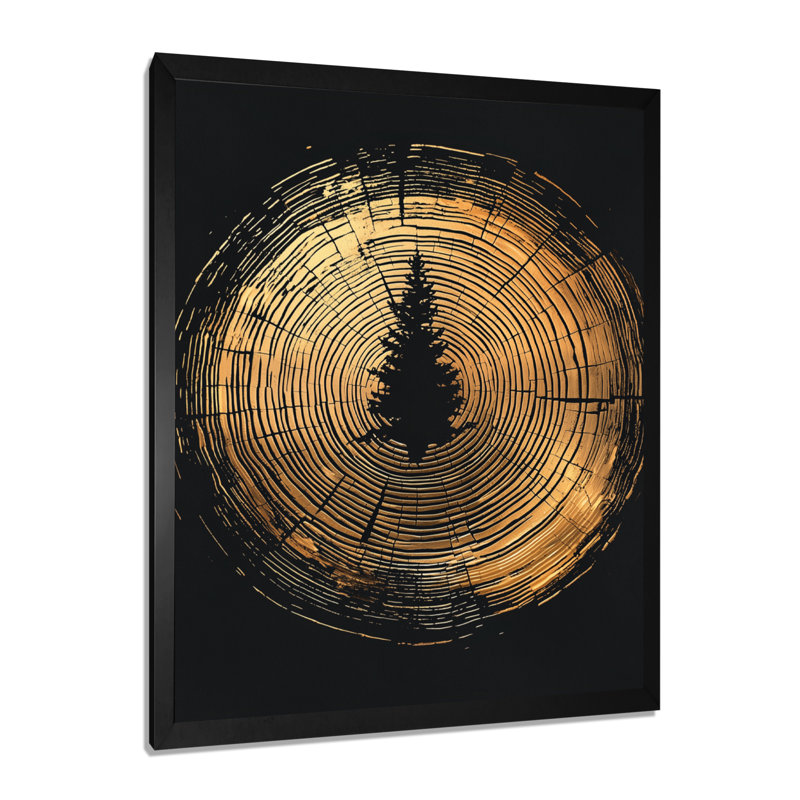 Gocha noir et or abstrait de l'anneau d'arbre II - Cottage, art mural sur toile, H 44 po x l 34 po, Noir