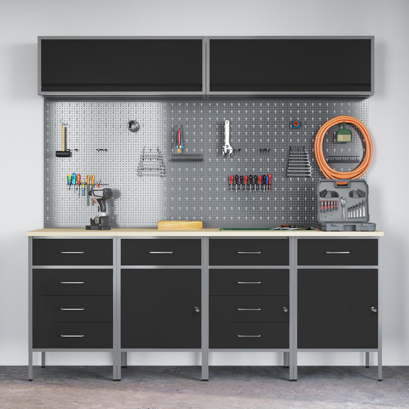 Work Cabinet Set with Storage Manual, Black