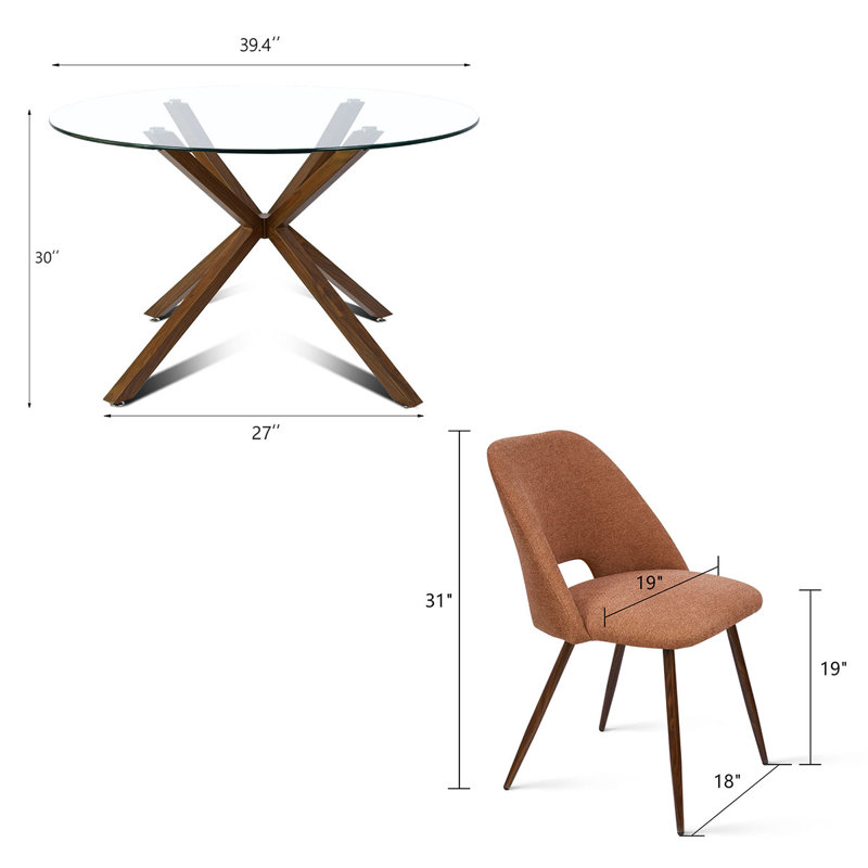 Aunnika 5-Piece Round Dining Set with Tempered Glass Table, Terra