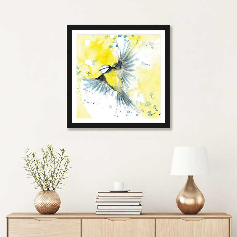 Mésange bleue - reproduction d'art, H 24 po x l 24 po x p 1 po, Papier encadré noir, Blanc