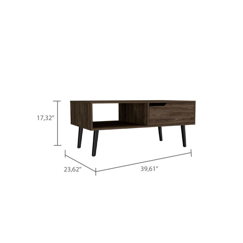 Coffee Table, One Open Shelf, One Drawer, Dark Walnut