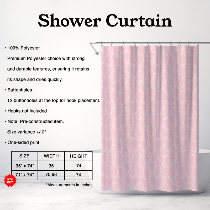 Rideau de douche 1 pièce Glitter, Rosé, H 74 po x l 71 po