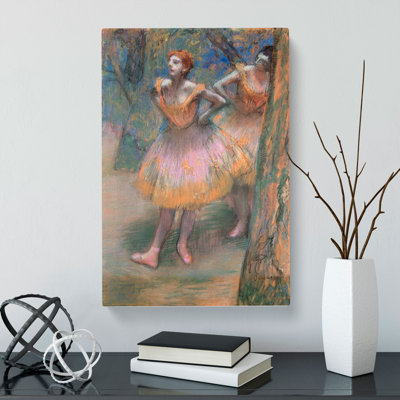 Two Ballet Ballerina Dancers In Pink And Orange by Edgar Degas - Wrapped Canvas