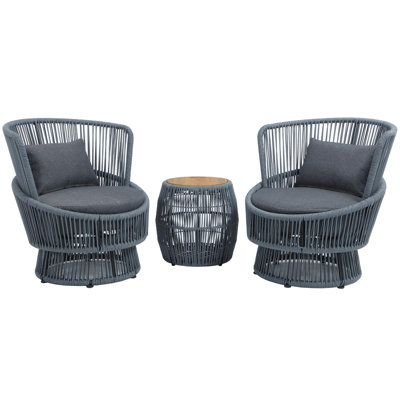 3-Piece Patio Set Outdoor Bistro Set, Rope Conversation Set With Coffee Table