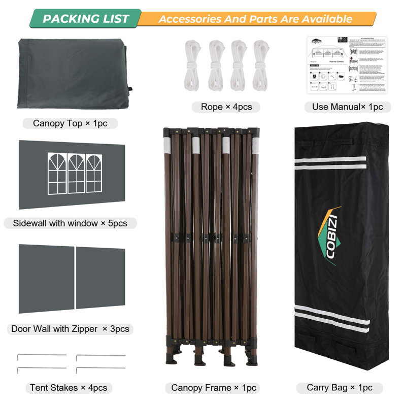 30 Ft. W x 10 Ft. D Metal Pop-up Canopy for Parties , Gray