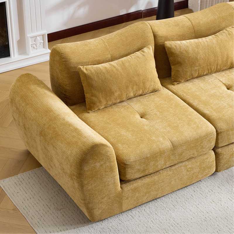 Canapé-lit d'angle modulaire et pliable Cloud pour salon, chambre à coucher et espace de divertissement, Tissu jaune, Jaune