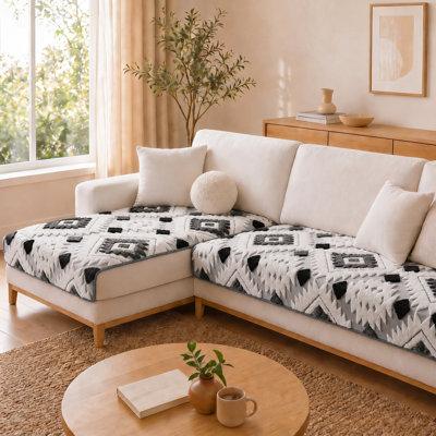 Ensemble de housse de coussin en jacquard géométrique 2 pièces, housse de protection antidérapante pour canapé en forme de L