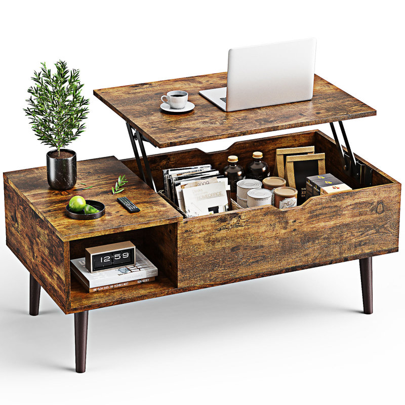 Table basse à plateau relevable en bois, Brun rustique