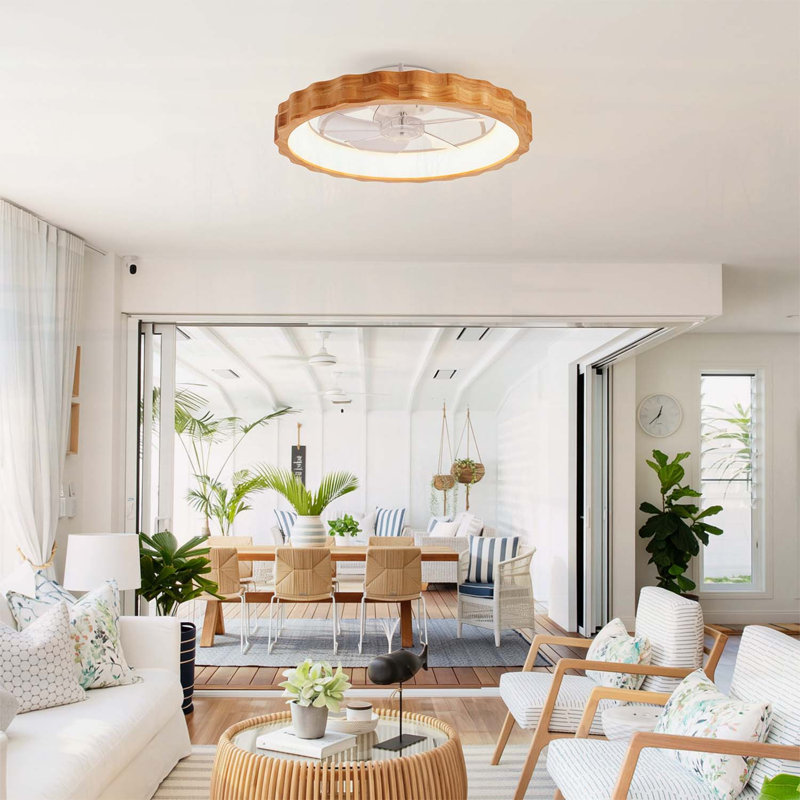 Ventilateur de plafond encastré en bois naturel et blanc mat 20 pouces avec lumière DEL, 6 vitesses, moteur à courant continu silencieux, télécommande, idéal pour les maisons modernes