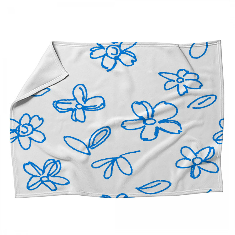 Ornate Pattern Fleece Throw Blanket - Textile Throws for Sofas or Beds, White, Floral, 80" L x 60" W