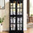 Vintage Black Glass High Cabinet With Classic Grid Design, Adjustable Shelf Space, And Included Lighting For Living Room Showcase Collectibles Storage Metal Handles, Integrated Dining Area Decor-122452473