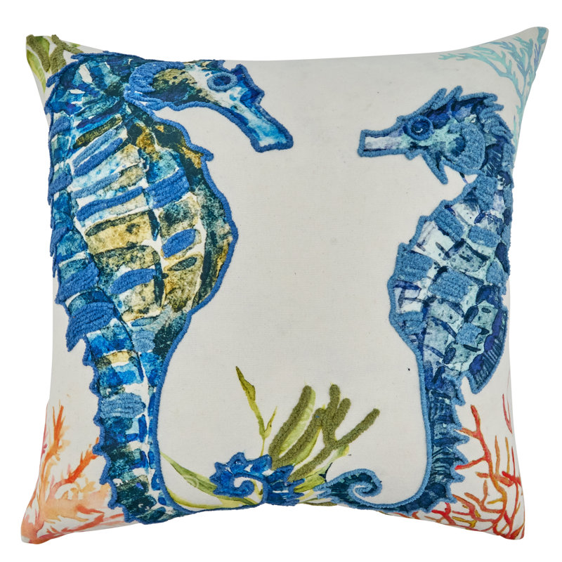 Enchantment Sea Collection Embroidered Cotton Throw Pillow, Polyester/Polyfill/Polyfill